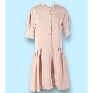 Deborah Lyons Anita Drop Waist Dress Size 12 Polka Dot Pale Pink Button Front